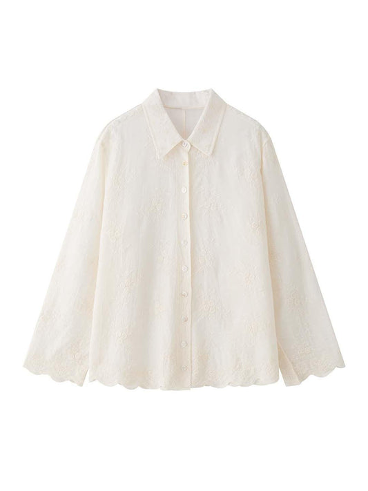 Elegant Vintage Embroidered Floral Texture Shirt Blouse