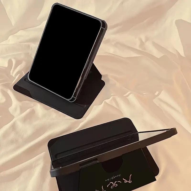 Black Ribbon Bow Rotating Tablet Case for iPad