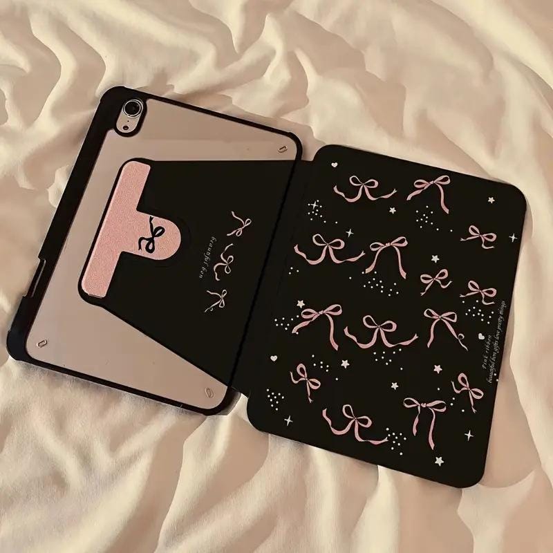 Black Ribbon Bow Rotating Tablet Case for iPad