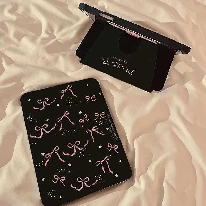 Black Ribbon Bow Rotating Tablet Case for iPad