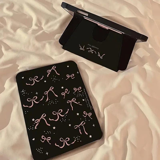 Black Ribbon Bow Rotating Tablet Case for iPad