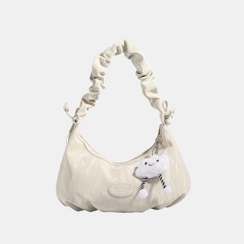 Cloud doll key ring bag denim washed leather wave pattern wrinkle strap zipper shoulder bag