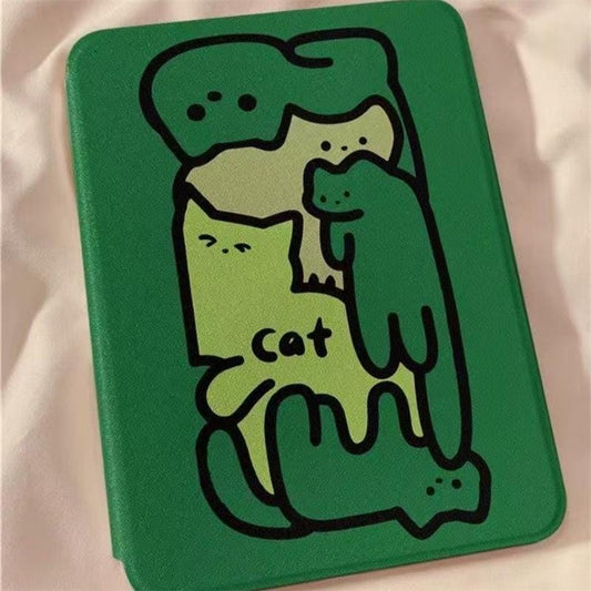 Green PU Leather Flip Cover iPad Cartoon Cat Tablet Case