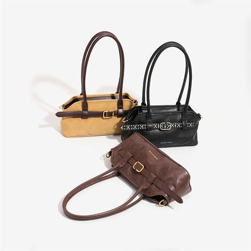 Retro Faux Leather French Baguette Shoulder Bag