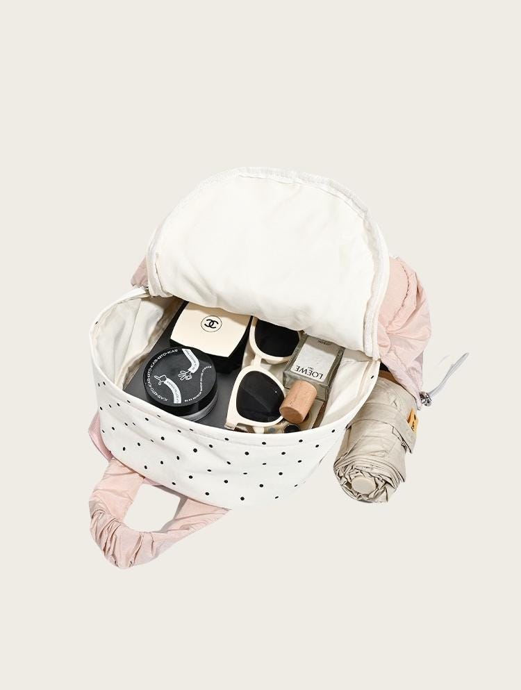 Ribbon Polka Dot Canvas Backpack