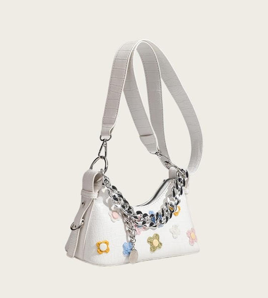 Color Flower Baguette Crossbody Bag