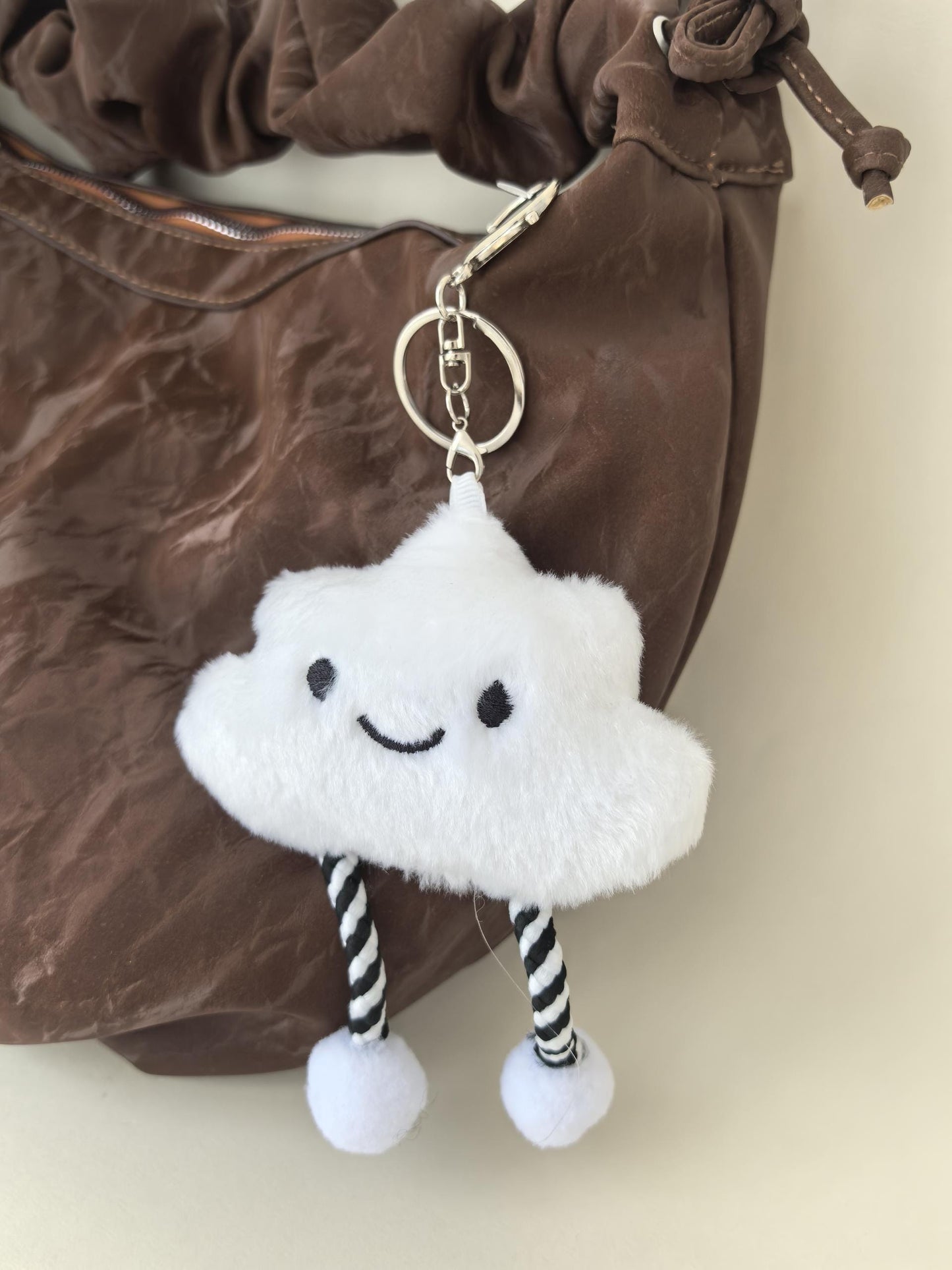 Cloud doll key ring bag denim washed leather wave pattern wrinkle strap zipper shoulder bag