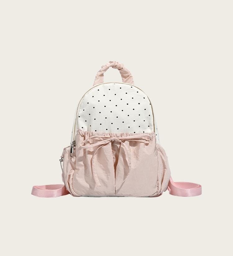 Ribbon Polka Dot Canvas Backpack