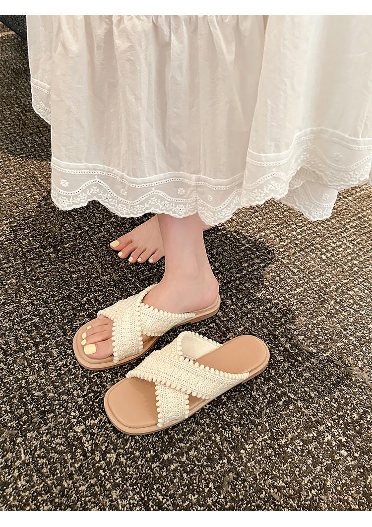 Cross Weave Open-Toe Strap Sandals