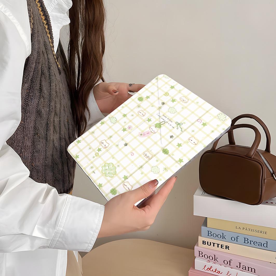 Lucky Clover & Ribbon Kawaii Cat Fold iPad Case