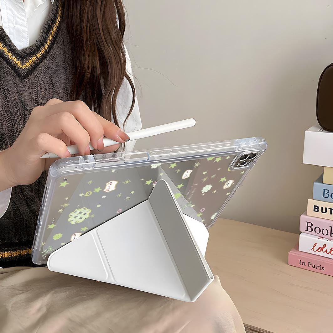 Lucky Clover & Ribbon Kawaii Cat Fold iPad Case