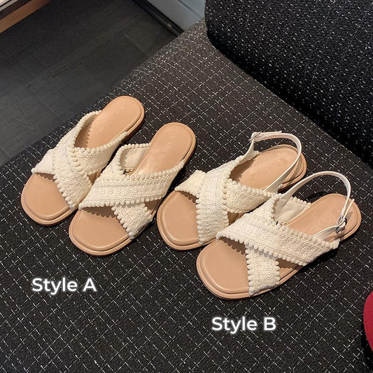 Cross Weave Open-Toe Strap Sandals
