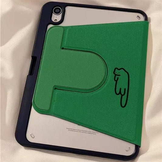 Green PU Leather Flip Cover iPad Cartoon Cat Tablet Case