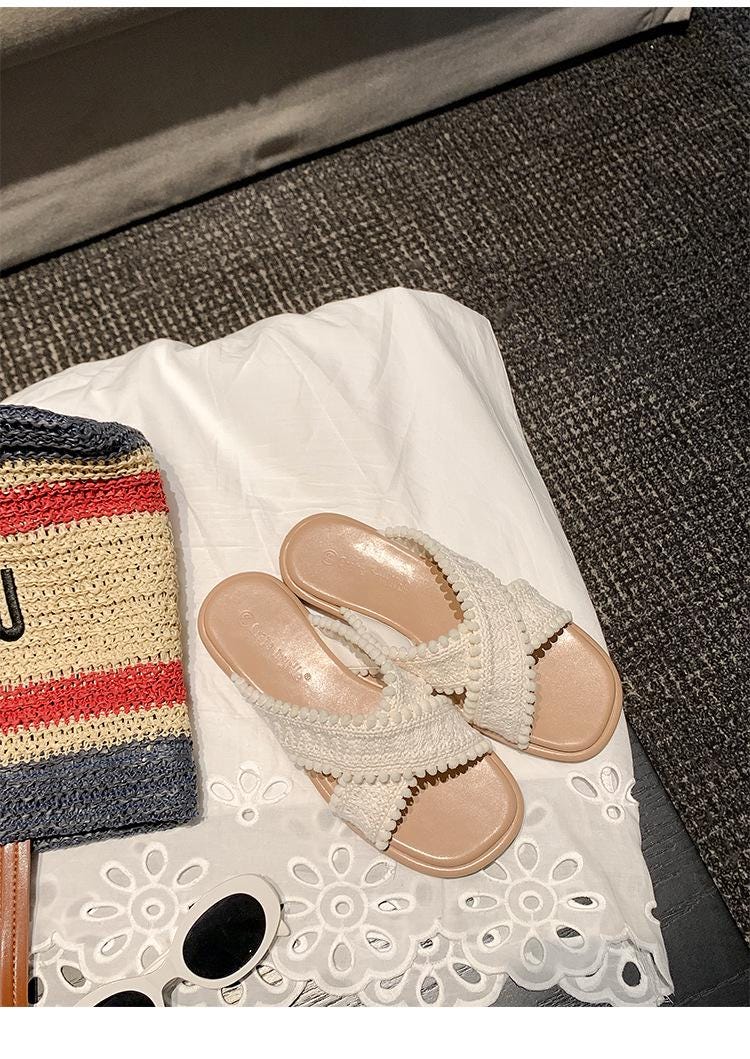 Cross Weave Open-Toe Strap Sandals