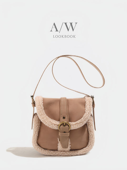 Cozy-Chic Suede Fleece Shoulder Bag