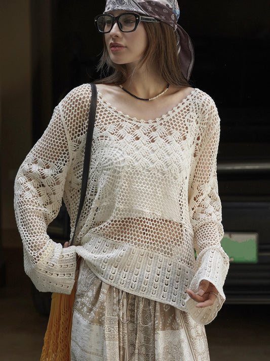 Bohemian See-Through Crochet Knit Top