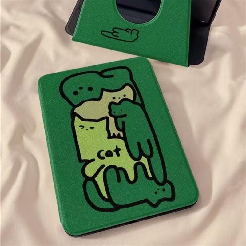 Green PU Leather Flip Cover iPad Cartoon Cat Tablet Case