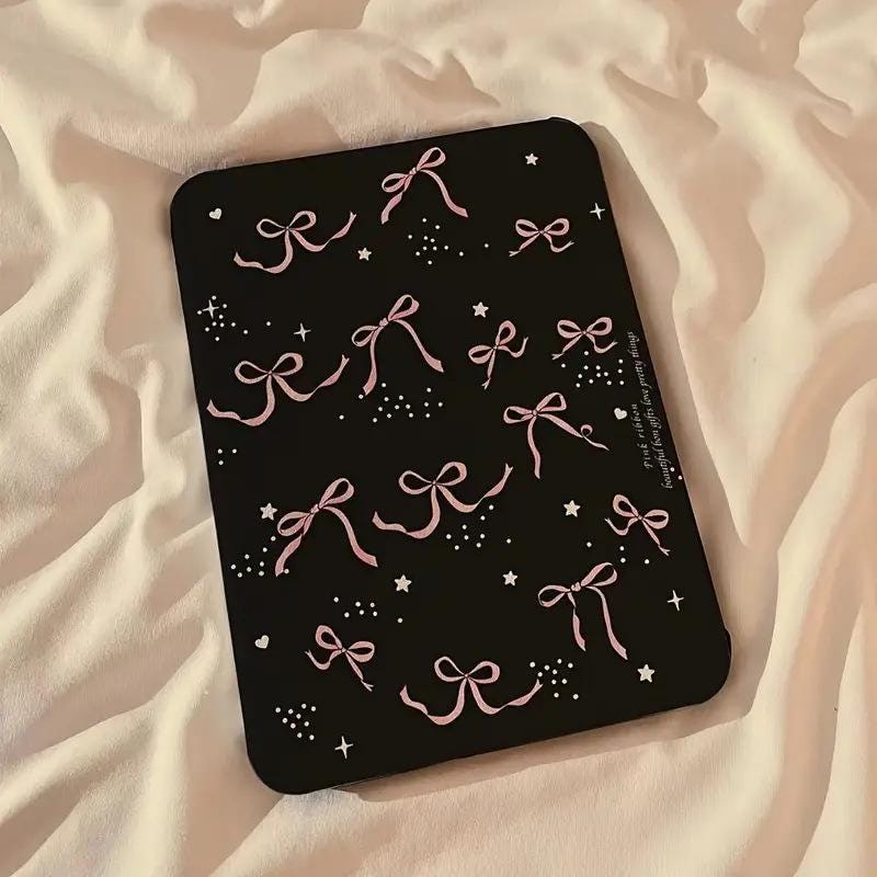 Black Ribbon Bow Rotating Tablet Case for iPad