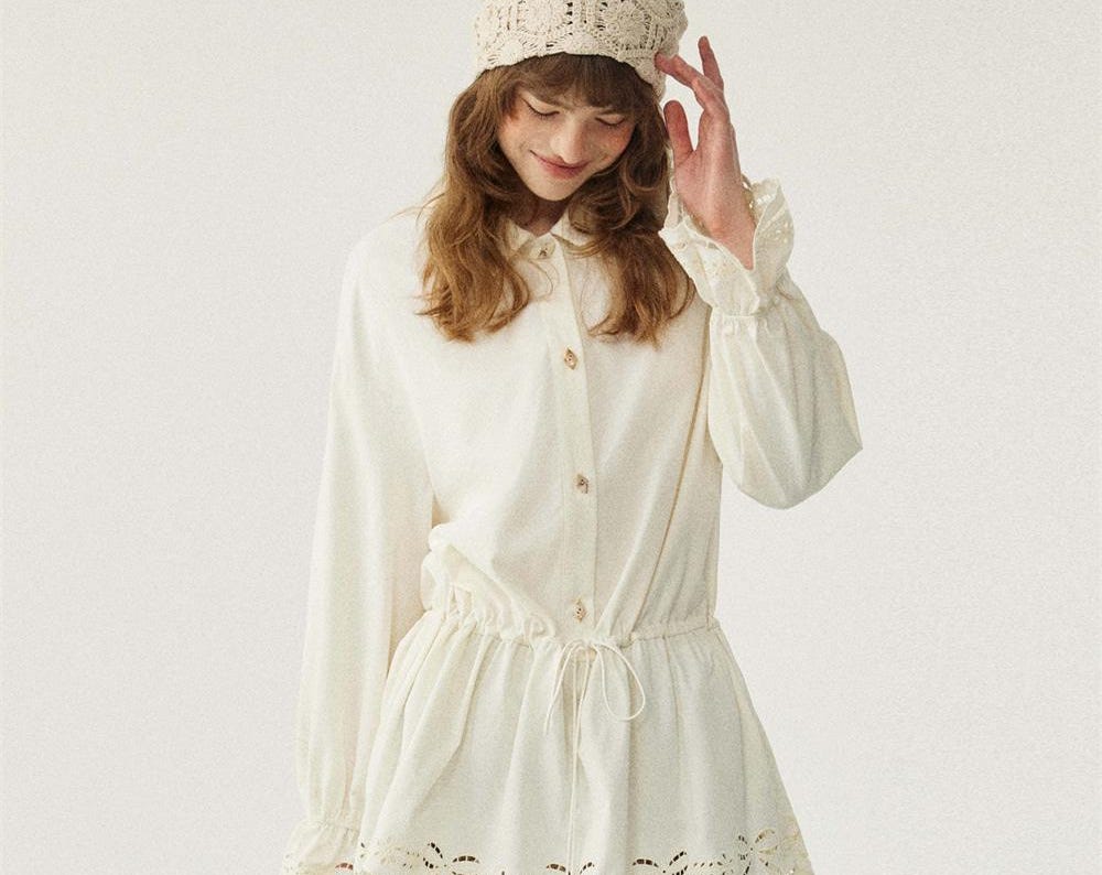 Lace Detail Classic Long Blouse