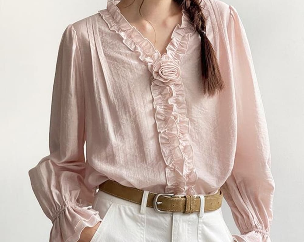 Romantic Rose Pleated Blouse