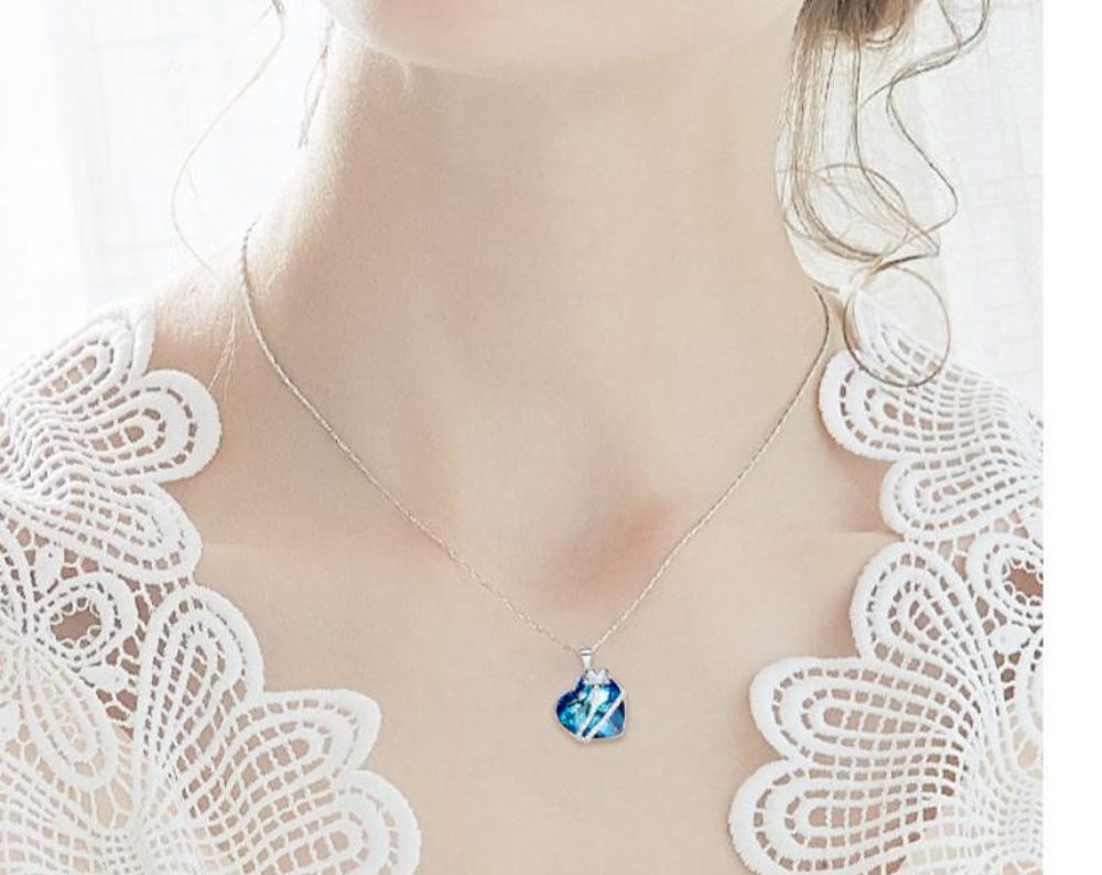 Ocean Heart Flower Crystal Necklace Silver 925